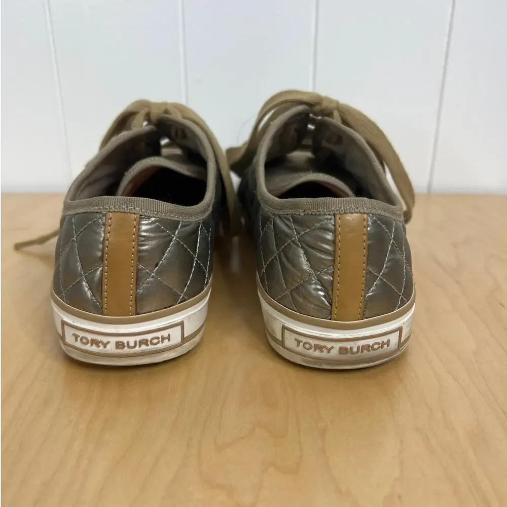 Tory Burch Caspe Quilted Gold Metallic Sneakers Size‎ 9.5